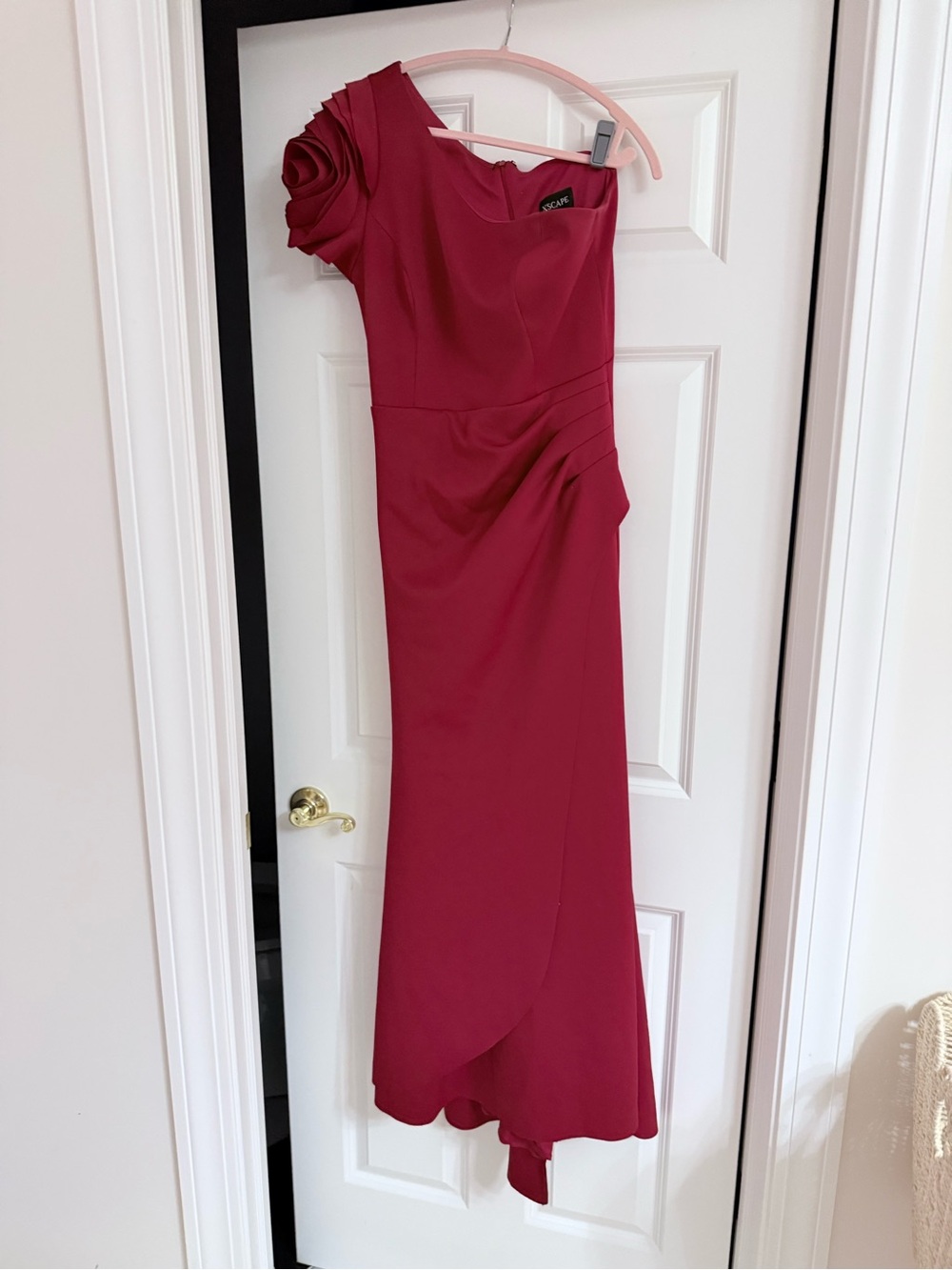 Xscape One-Shoulder Crimson Evening Gown